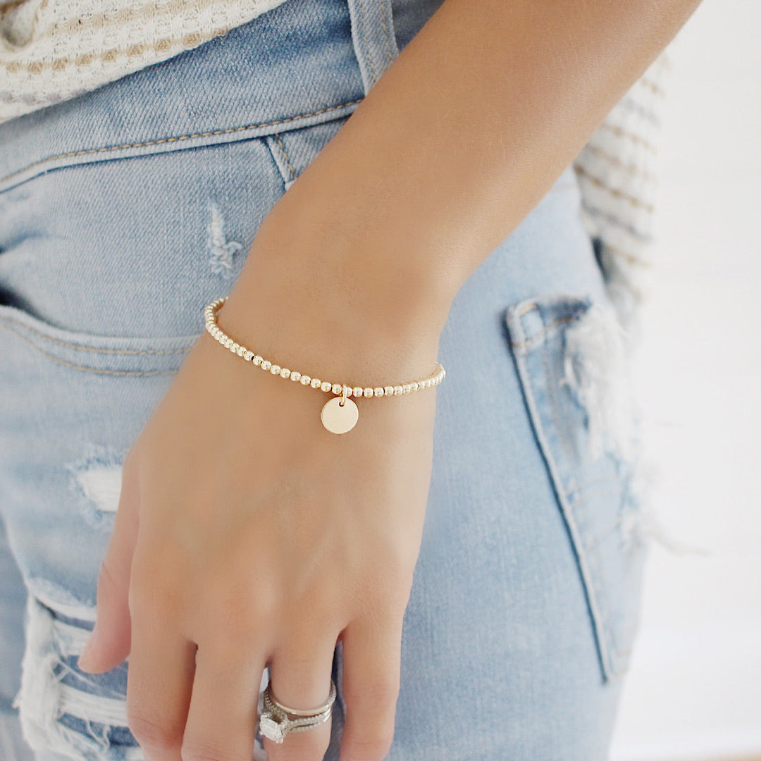 Initial Gold Beaded Bracelet A