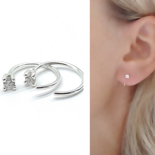 Silver Crystal Hoops